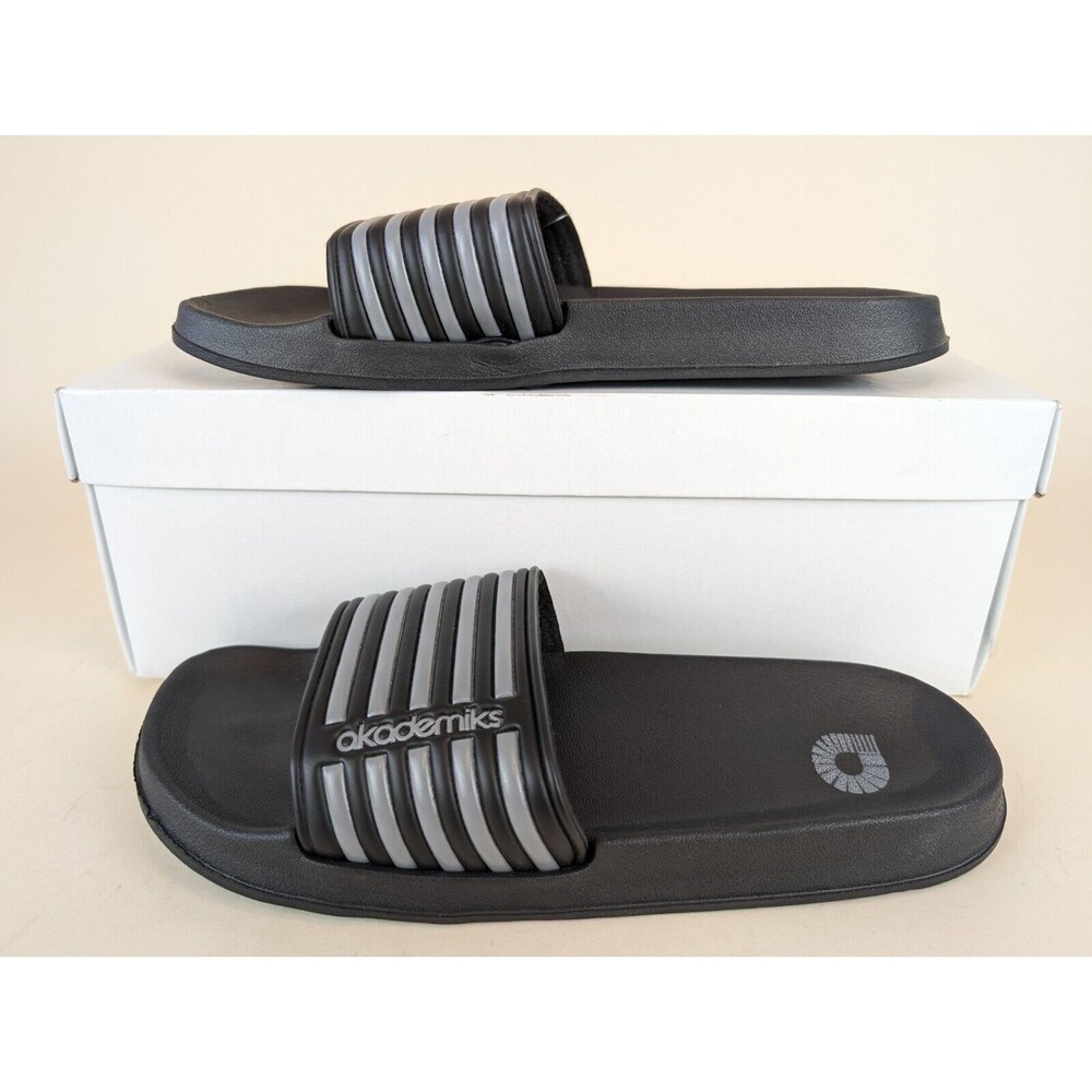 Akademiks Sandals Mens 44 Flip 1.0 Slip On Pool Slides Black Grey Shoes NEW - Picture 3 of 9